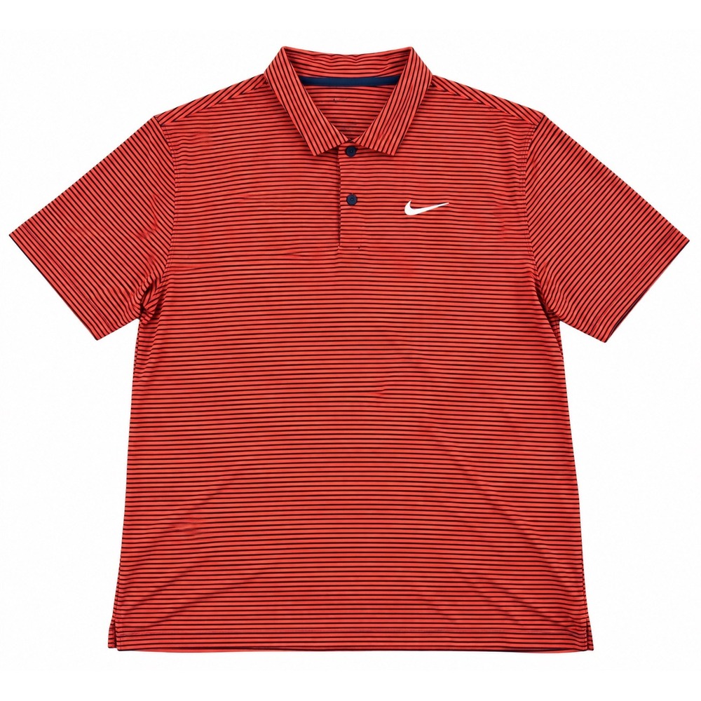 Nike Men's Orange Navy Striped Dri-FIT Golf Polo Size Large Short Sleeve